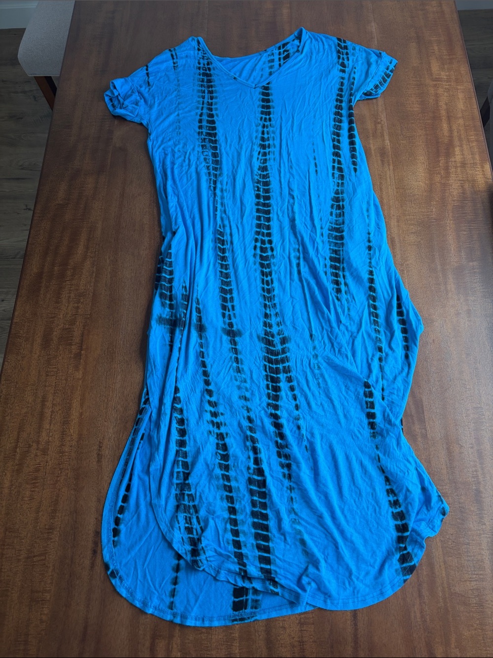 Blue Tie-Dye V-Neck Swim Cover-Up Dress